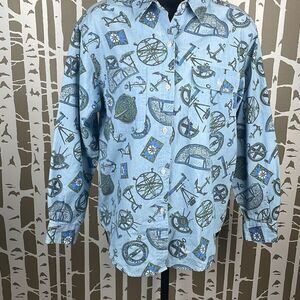 Dockers Chambray Nautical Print Button Down Shirt size S